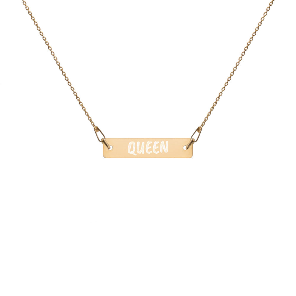 Queen Engraved Bar Chain Necklace