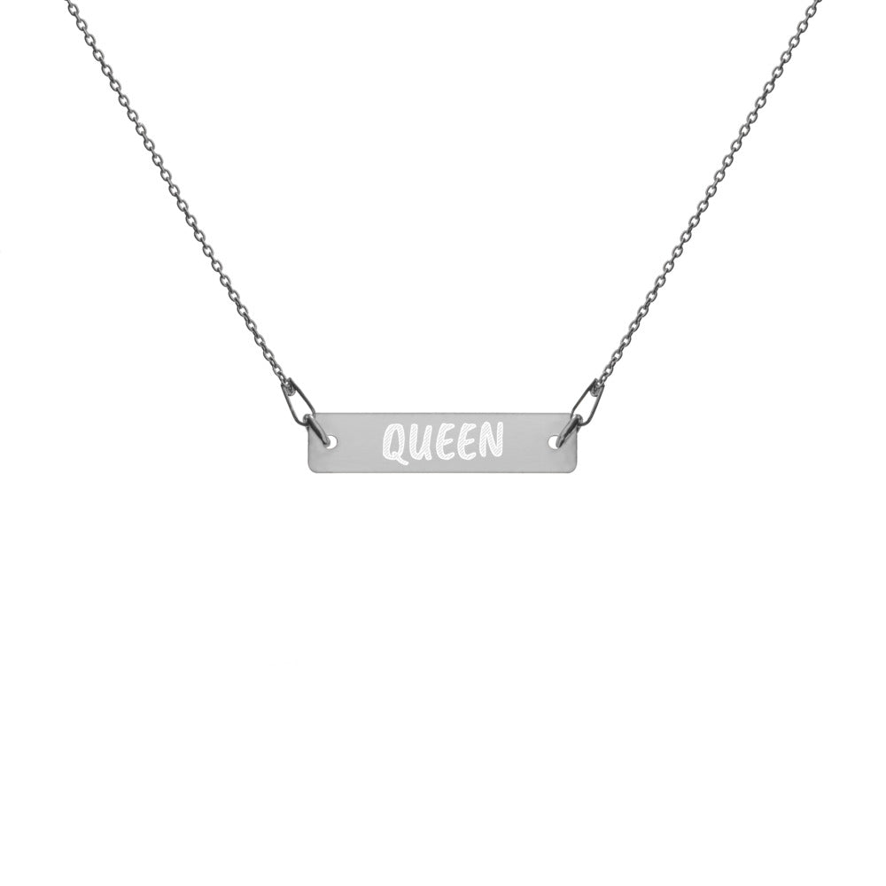 Queen Engraved Bar Chain Necklace