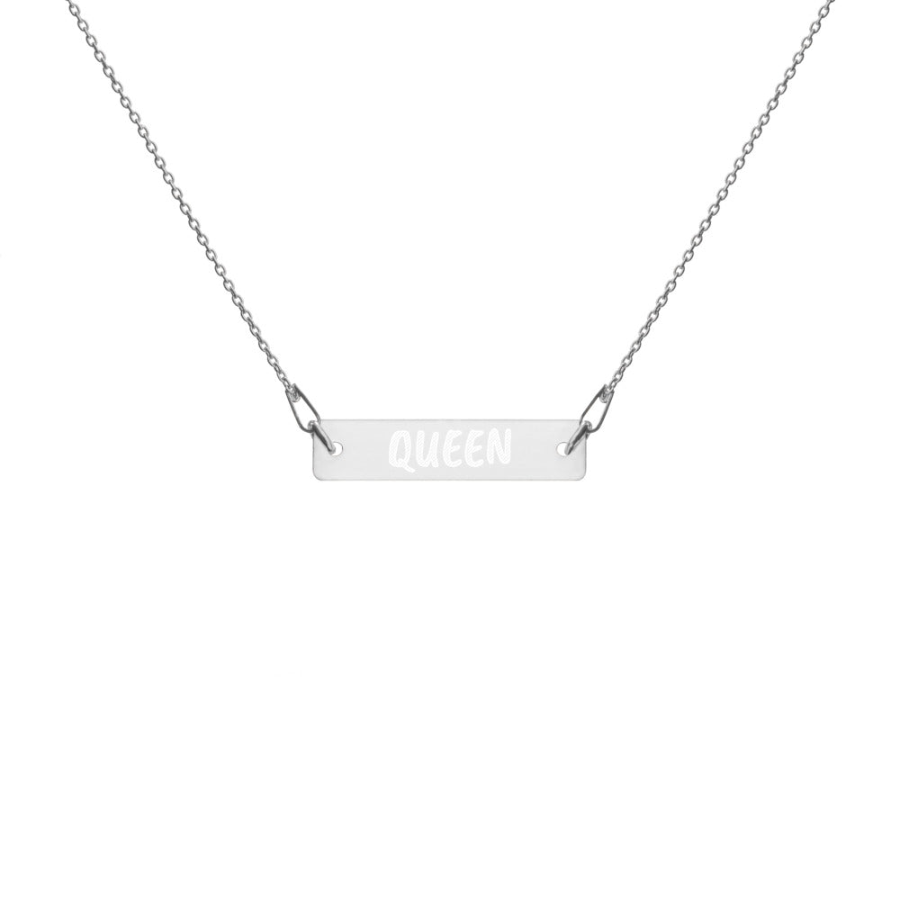 Queen Engraved Bar Chain Necklace